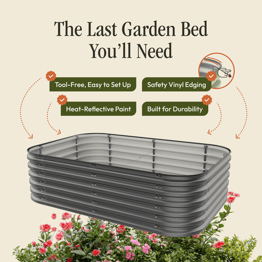 Gro-Rite Metal Raised Garden Bed Kit – No Tools Needed, Food-Safe Aluzinc Steel