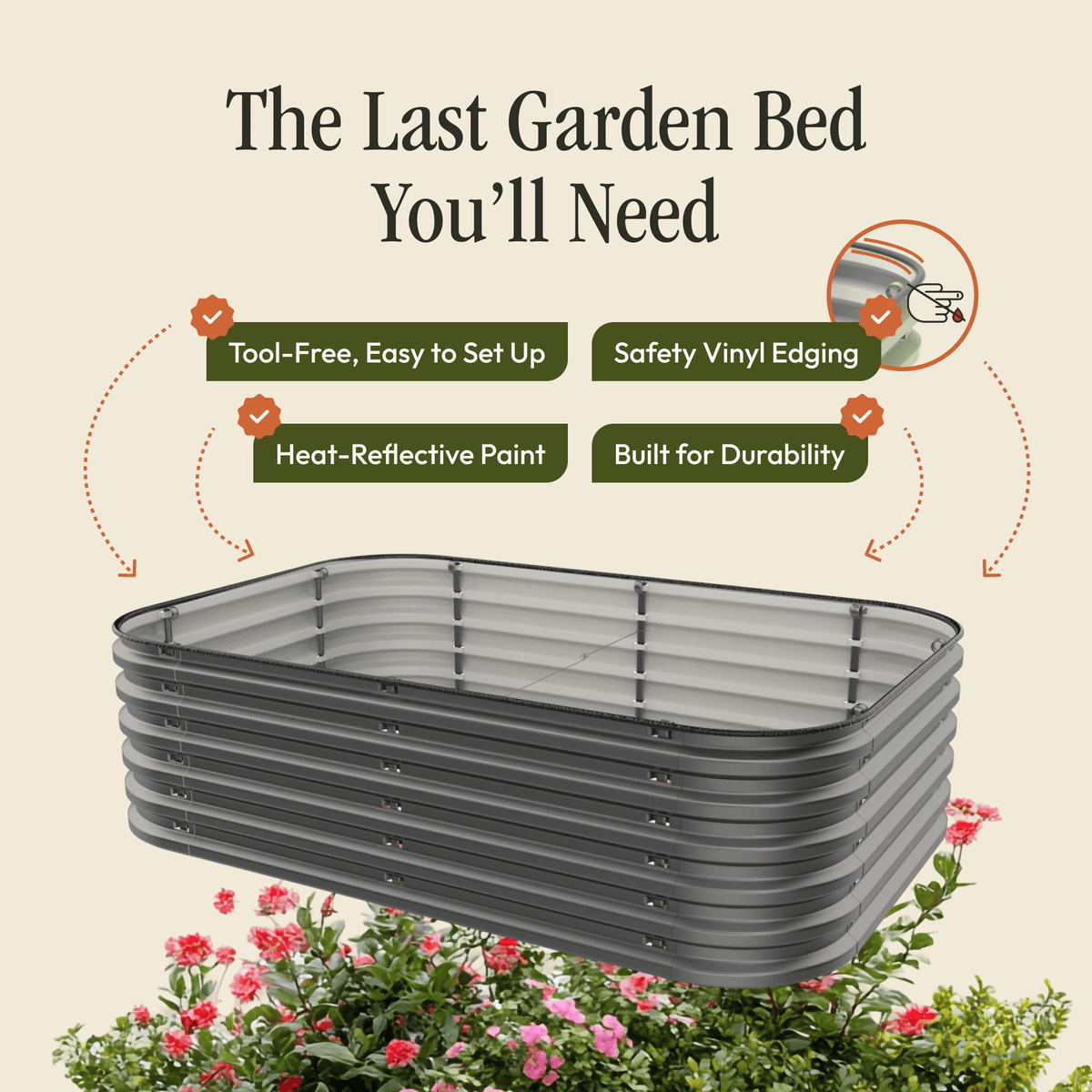 Gro-Rite Metal Raised Garden Bed Kit – No Tools Needed, Food-Safe Aluzinc Steel