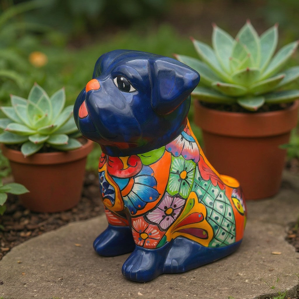 Talavera Pug Planter | Hand-Painted Mexican Dog Pottery