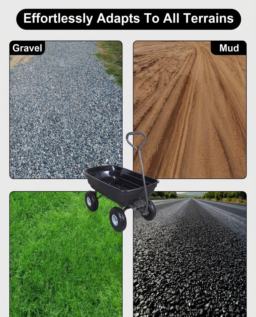 Heavy-Duty Garden Dump Cart – 600 lb Capacity, 10" Pneumatic Tires, 180° Rotating Handle