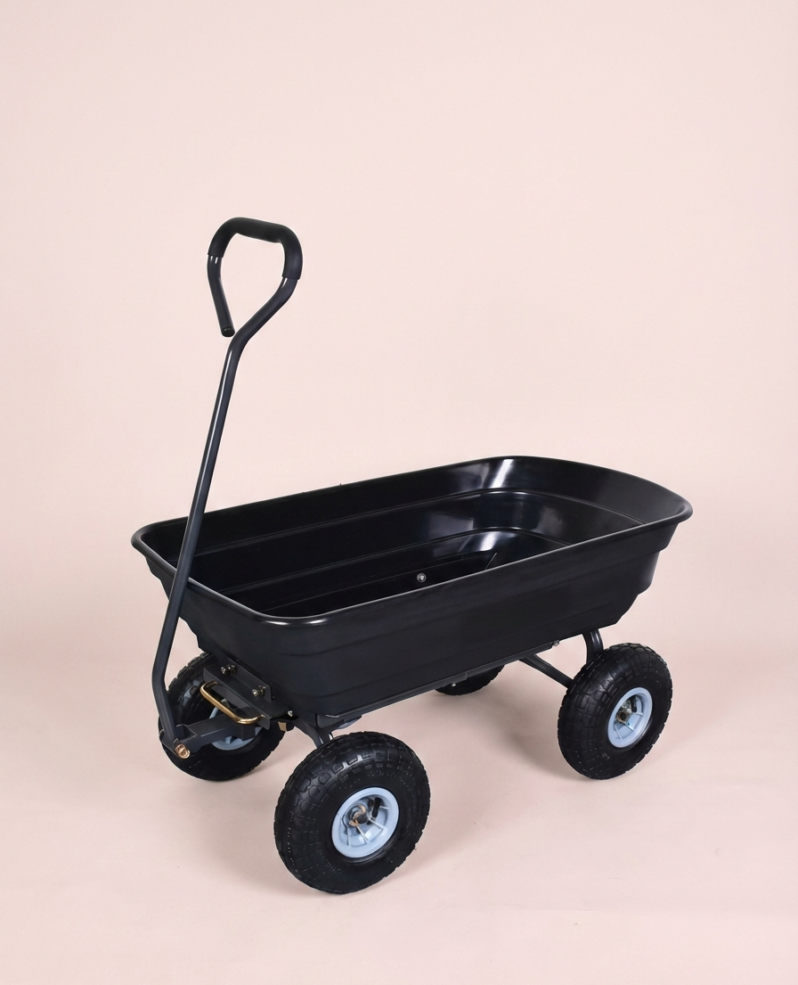Heavy-Duty Garden Dump Cart – 600 lb Capacity, 10" Pneumatic Tires, 180° Rotating Handle