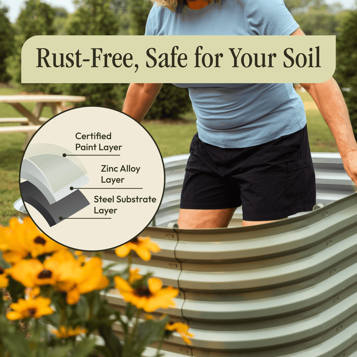 Gro-Rite Metal Raised Garden Bed Kit – No Tools Needed, Food-Safe Aluzinc Steel