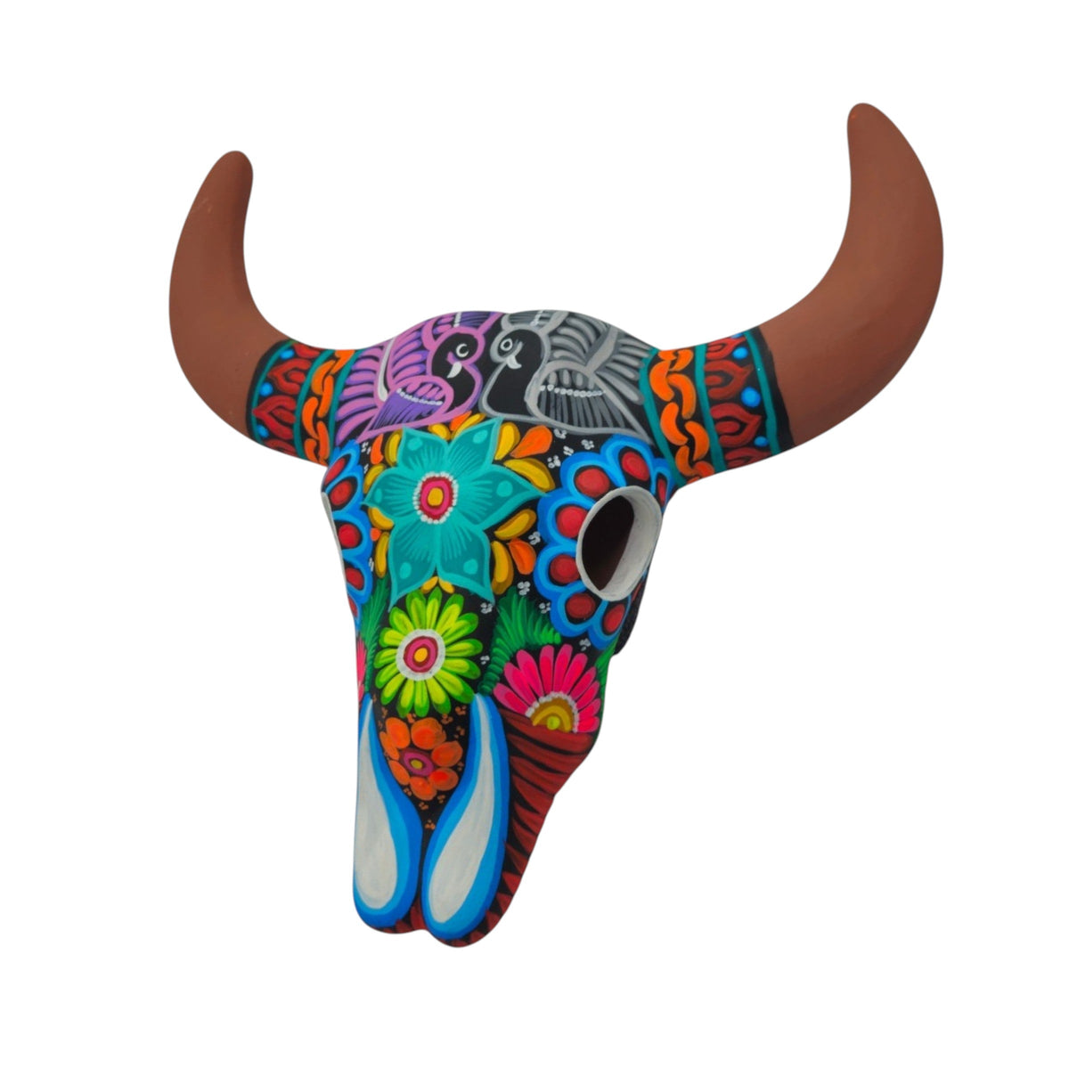 Alebrije Bull Skull Wall Decor | Colorful Longhorn Art
