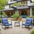 3-Piece Outdoor Patio Bistro Set – Rocking Chairs with Blue Cushions, All-Weather PE Rattan