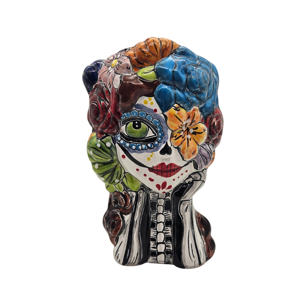 Colorful Talavera Skull Planter | Hand-Painted Ceramic Pot
