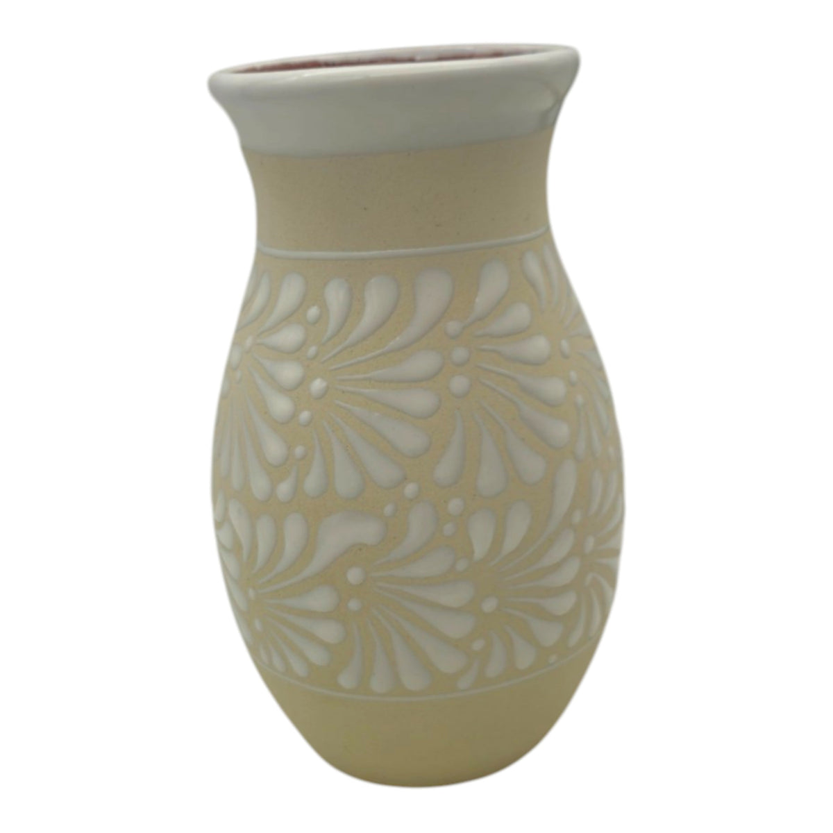 Cream & White Talavera Vase | Handmade Floral Pottery