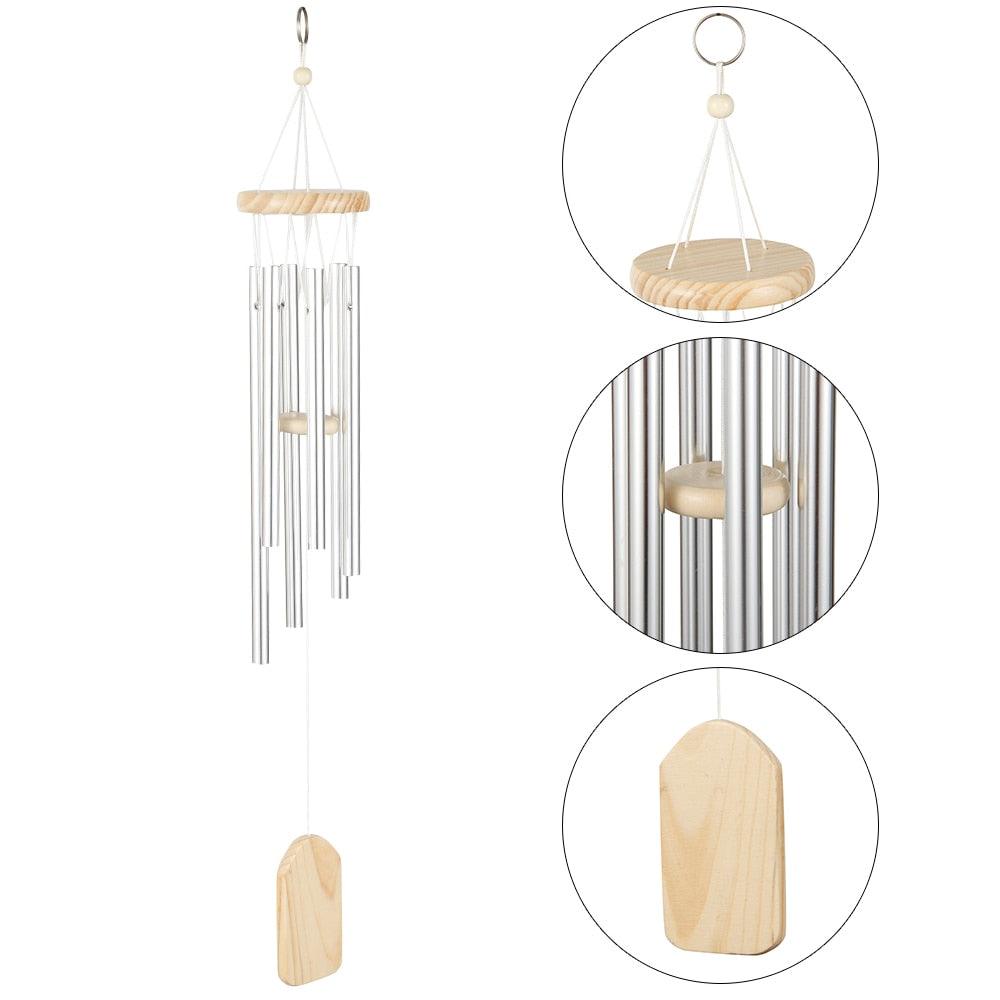 Silver 6 Tube Wind Chime Chapel Bells Wind Chimes Bells For Outdoor Garden Yard Patio Home Decoration Christmas New Year Gift Door Wall Hanging Ornament Home Garden Outdoor Decor Wind Chimes